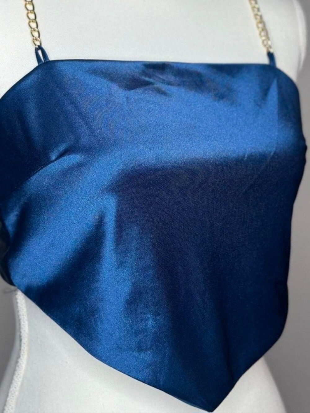 Paperoc Satin Navy Blue Chain Strap Bandana Top